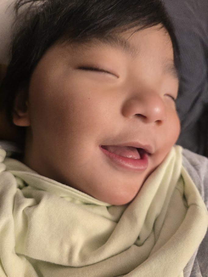 Arel with a sleepy smile